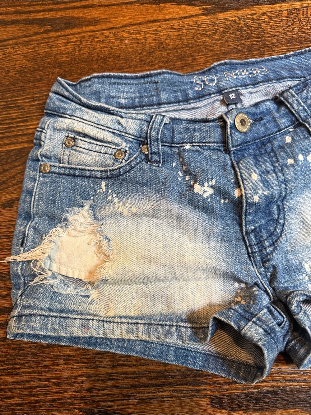 Distressed Light Blue Denim girls youth Shorts - Picture 4 of 9